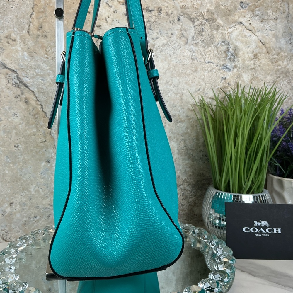 Coach Turnlock Carryall 29 Aqua Blue Teal Leather Shoulder Crossbody Satchel Bag - Picture 7 of 15